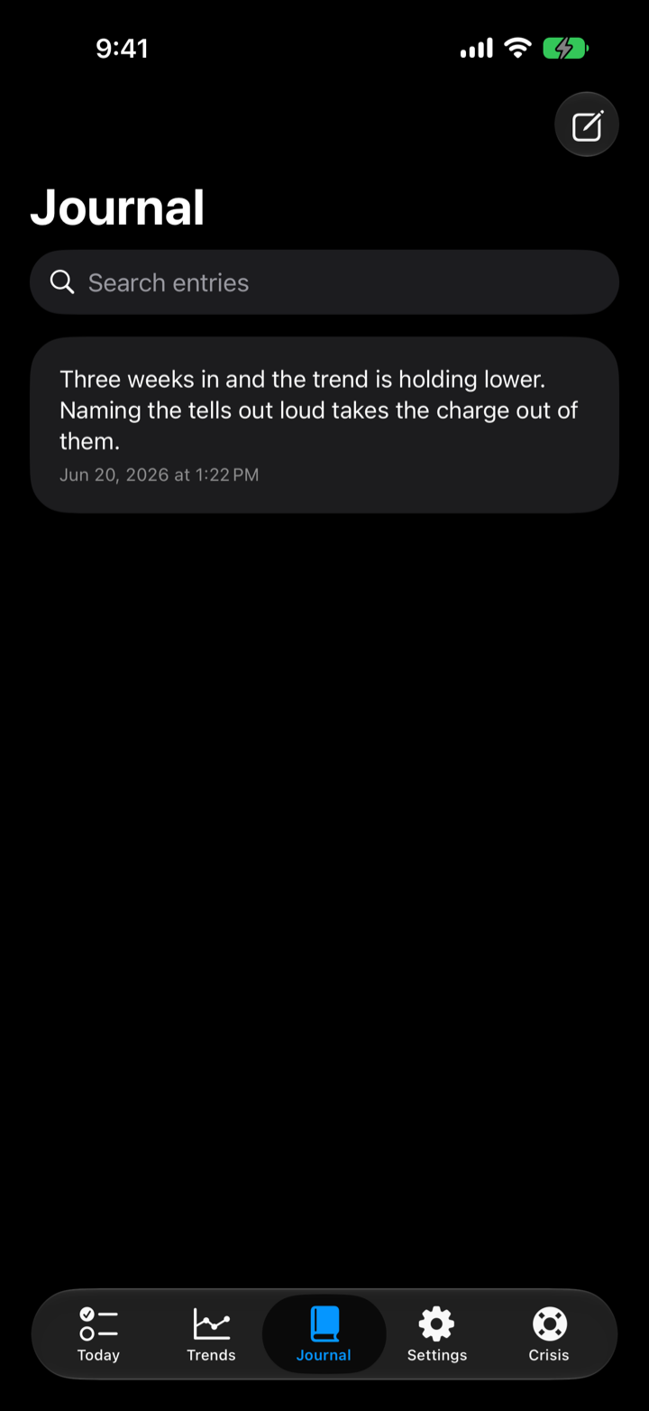 The Journal screen in dark mode.